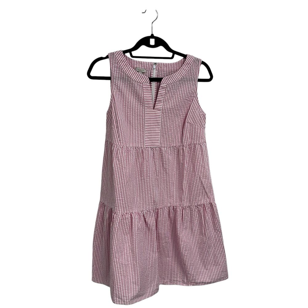 Talbots Factory Pink White Stripe Sleeveless V Neck Tiered Dress Women 2 Petites